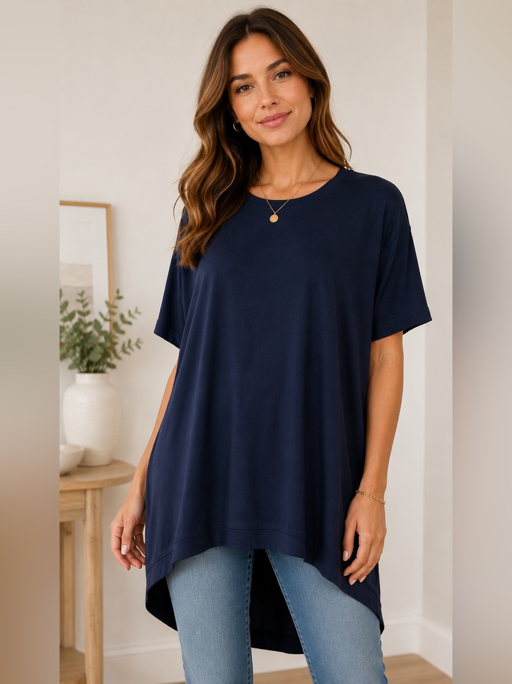 LuLaRoe Navy Blue High-Low Short Sleeve Tunic XS Oversized Fit Flowy